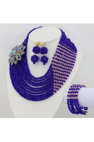 Royal Blue African Beads Jewelry Set Fashion Rhinestone Flower Nigerian Wedding Beads Jewelry Set