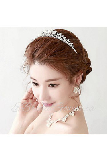 Hot sale Imitation Pearl/Rhinestones Titanium Jewelry Sets/Necklace with Earrings with Tiara