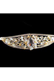 Luxury Women's Pearl and Rhinestone Wedding Bridal Tiaras Earnings Set Golden Party Headpiece HG2314