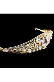 Luxury Women's Pearl and Rhinestone Wedding Bridal Tiaras Earnings Set Golden Party Headpiece HG2314