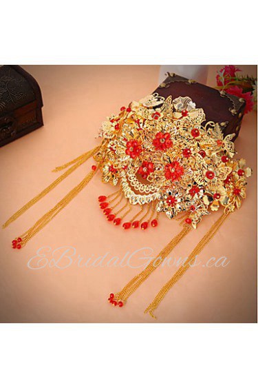 Bride's Flower Shape Tassel Rhinestone Forehead Wedding Hair Accessories 1 PC