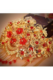 Bride's Flower Shape Tassel Rhinestone Forehead Wedding Hair Accessories 1 PC