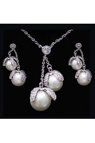 Gorgeous Platinum Plated With Cubic Zirconia And Pearl Wedding/Special Occaision / Party Jewelry Set.