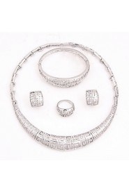 Classic Party Crystal Alloy Sliver Plated (Including Necklace, Earring, Bracelet, Ring) Jewelry Sets