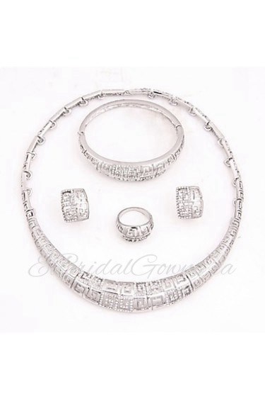 Classic Party Crystal Alloy Sliver Plated (Including Necklace, Earring, Bracelet, Ring) Jewelry Sets