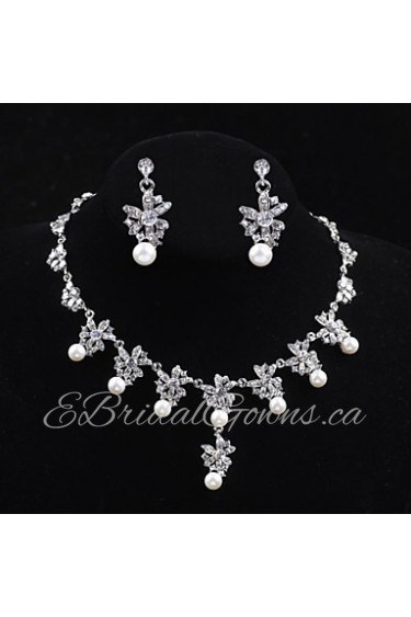 Flower style Women's Cubic Zirconia/Alloy/Imitation Pearl Wedding/Party Jewelry Set With