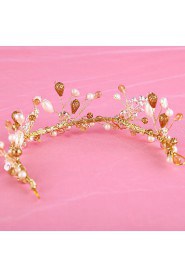 Bride's Golden Leaves Imitation Pearl Forehead Wedding Headbands 1 PC