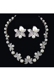 Elegant Design Alloy With Rhinestone And Pearls Wedding/Special Occaision / Party Jewelry Set.