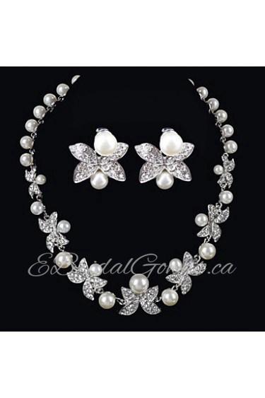 Elegant Design Alloy With Rhinestone And Pearls Wedding/Special Occaision / Party Jewelry Set.