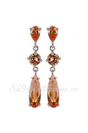 Brass With Cubic Zirconia Drop Earrings(More Colors)