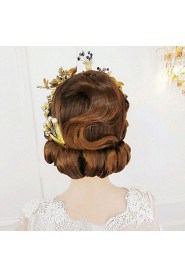 Bride's Golden Leaves Imitation Pearl Forehead Wedding Headbands 1 PC