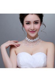 Korean Style Lace Flowers Rhinestones/Titanium Wedding/Party Necklace with Imitation Pearls