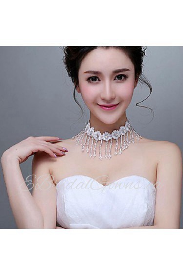 Korean Style Lace Flowers Rhinestones/Titanium Wedding/Party Necklace with Imitation Pearls