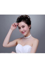 Korean Style Lace Flowers Rhinestones/Titanium Wedding/Party Necklace with Imitation Pearls