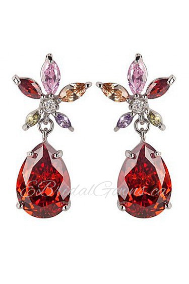 Brass With Cubic Zirconia Drop Earrings (More Colors)