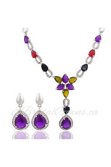 Vintage Wholesale Wedding Bridal Costume Purple Zircon Beads Necklace Sets (Necklace Earring)