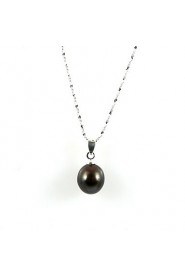 14k White Gold Black 10.5 -11mm Freshwater Pearl Pendant With Necklace