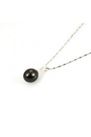 14k White Gold Black 10.5 -11mm Freshwater Pearl Pendant With Necklace