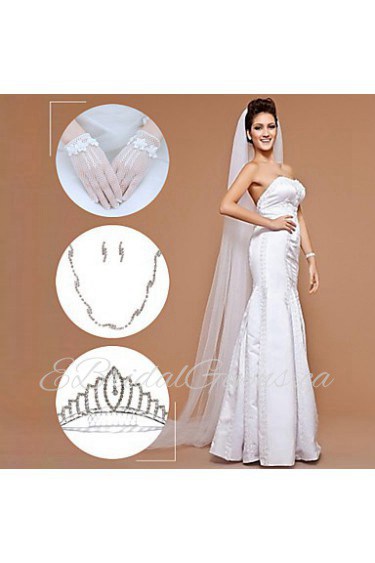 Wedding Accessories Set(Veil & Gloves & Headdress & Necklace & Earrings)