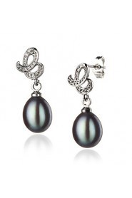 8-9mm black freshwater Pearl Earring With Sterling Silver Clasp