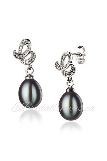 8-9mm black freshwater Pearl Earring With Sterling Silver Clasp