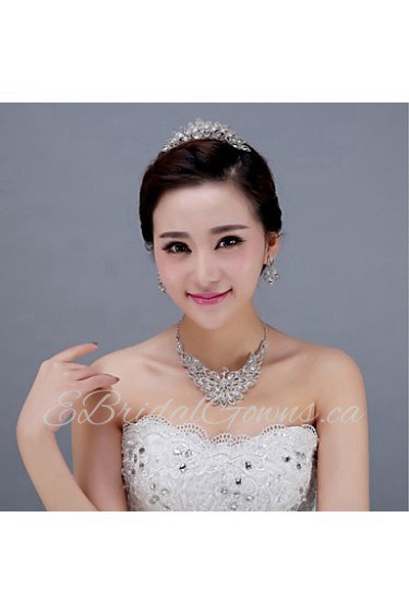 Women's Rhinestone Headpiece - Wedding/Special Occasion Tiaras 3 Pieces Including Tiara Earrings Necklace