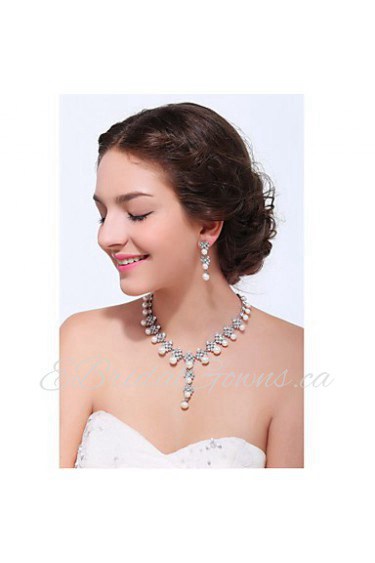 Women's Silver Alloy Imitation Pearl Rhinestone Jewelry Set