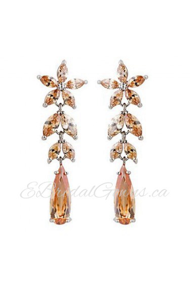 Brass With Cubic Zirconia Drop Earrings(More Colors)