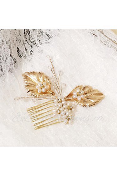 Rose Gold Conch Leaves Pearl Flower Headpiece - Wedding / Special Occasion Hair Combs 1 Piece