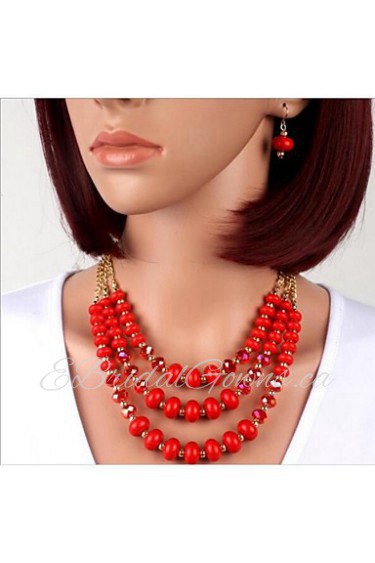 Crystal glass acrylic Beaded Necklace Earrings Set