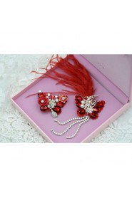 2 pieces/set Lovely Feather/Rhinestones Party Headpieces with Imitation Pearls