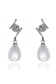 Fashion Drop Shape Copper Silver Plated Foreign Trade Zircon Pearl Jewelry Sets(White)(1Set)