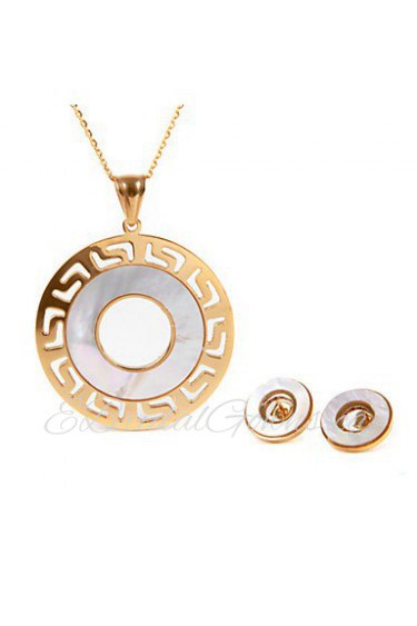 Stainless Steel Round Design Pendent Necklace Earring Set Fashion Silver Plated Woman Wedding Jewelry Sets OSS-013RG-RB