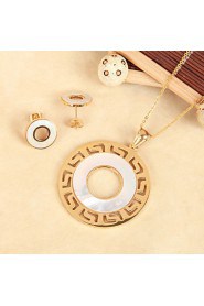 Stainless Steel Round Design Pendent Necklace Earring Set Fashion Silver Plated Woman Wedding Jewelry Sets OSS-013RG-RB