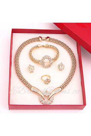 Gold-plated Fashion romantic heart line(Including Necklace, Earring, Bracelet, Ring) Jewelry Sets