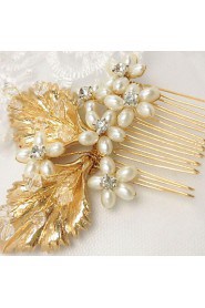 Bride's Gloden Leaves Shape Crystal Forehead Wedding Hair Combs Accessories 1 PC