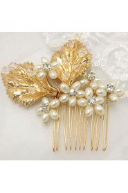 Bride's Gloden Leaves Shape Crystal Forehead Wedding Hair Combs Accessories 1 PC