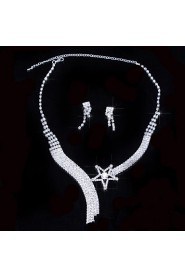 Fashion Women's Silver Strar Rhinestone Necklace&Ring Set