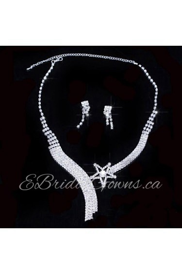 Fashion Women's Silver Strar Rhinestone Necklace&Ring Set