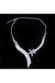 Fashion Women's Silver Strar Rhinestone Necklace&Ring Set