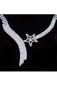 Fashion Women's Silver Strar Rhinestone Necklace&Ring Set