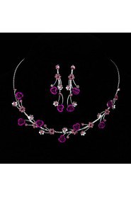 AZircon Gem Rose Flower Shape Necklace & Earrings Jewelry Set