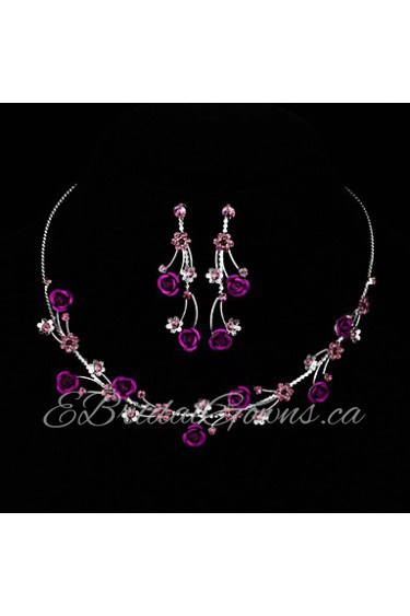 AZircon Gem Rose Flower Shape Necklace & Earrings Jewelry Set