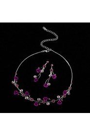 AZircon Gem Rose Flower Shape Necklace & Earrings Jewelry Set