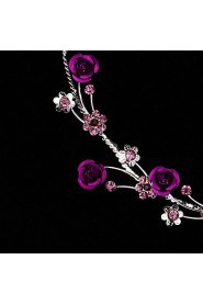 AZircon Gem Rose Flower Shape Necklace & Earrings Jewelry Set