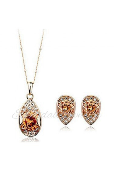 Korea Style Drop Shape Crystal Zircon Necklace Earring Jewelry Sets(Champagne)(1Sets)