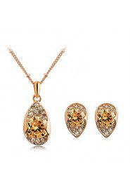 Korea Style Drop Shape Crystal Zircon Necklace Earring Jewelry Sets(Champagne)(1Sets)