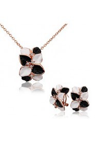 Fashion Flower Shape Tin Alloy Rose Gold Plated Zircon Jewelry Sets For Women's(Rose Gold)(1Set)