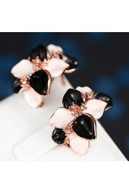 Fashion Flower Shape Tin Alloy Rose Gold Plated Zircon Jewelry Sets For Women's(Rose Gold)(1Set)