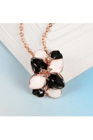 Fashion Flower Shape Tin Alloy Rose Gold Plated Zircon Jewelry Sets For Women's(Rose Gold)(1Set)